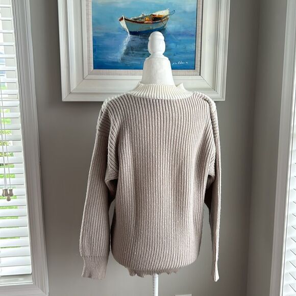 Vintage Chevron Longsleeve Womens Petite Cream Beige Sweater - Picture 3 of 14